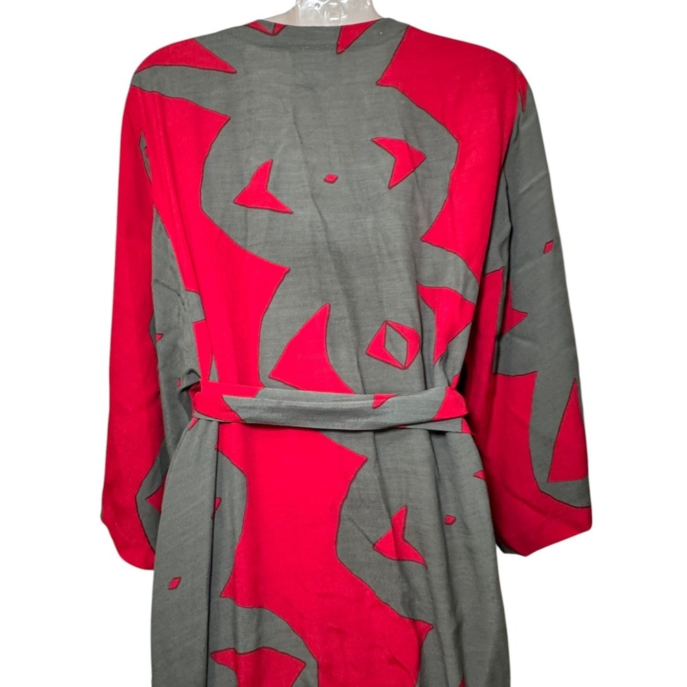 Bel Kazan Bali Wrap Kimono Dress Red Gray Abstract Print S/M Anthropologie - Picture 7 of 9